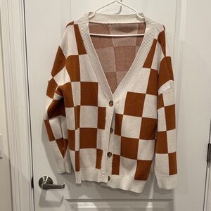 Checkered Brown and Cream Women's Sweater